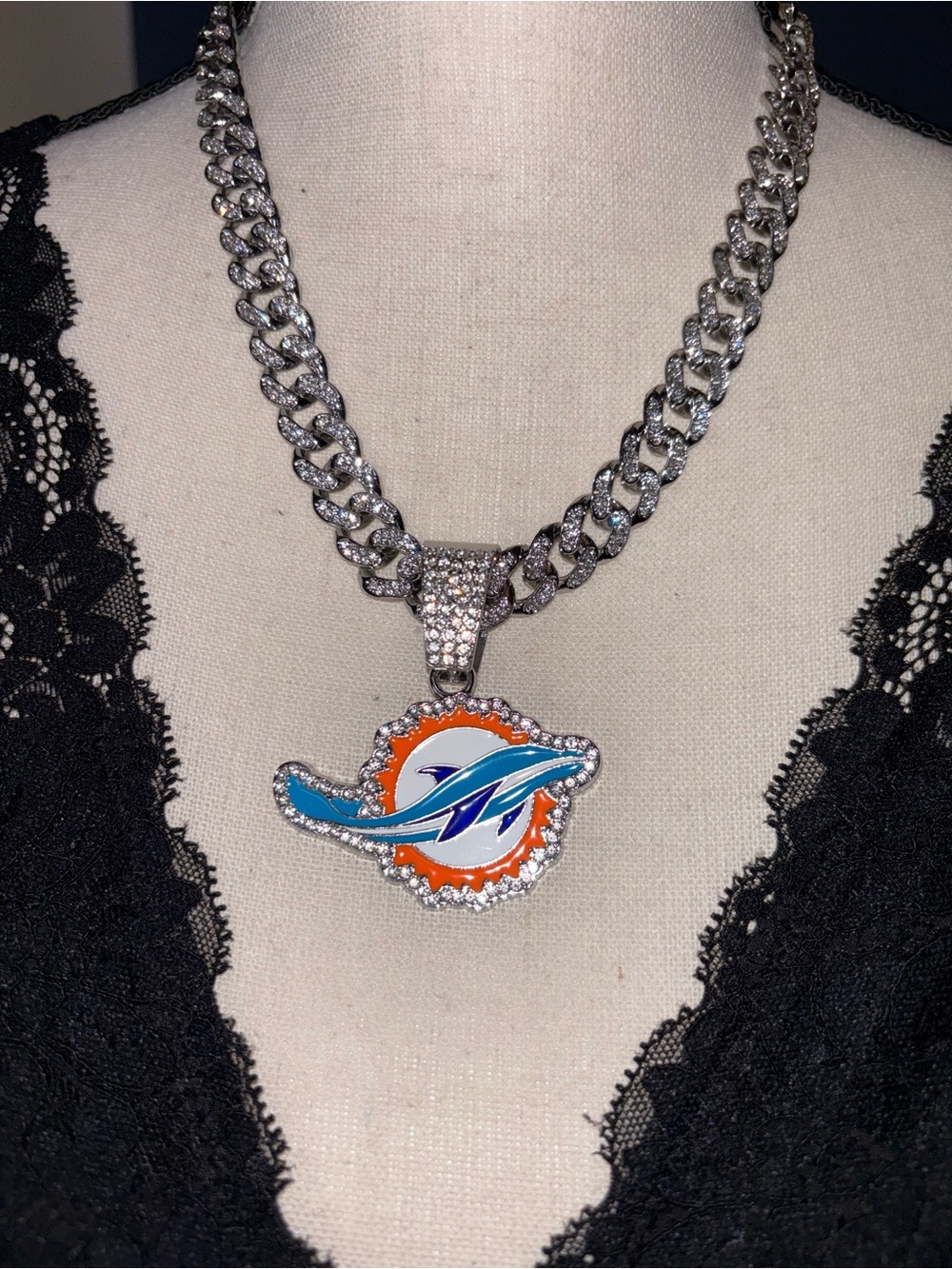 Silver Pave Krystal Dolphins pendant and chain